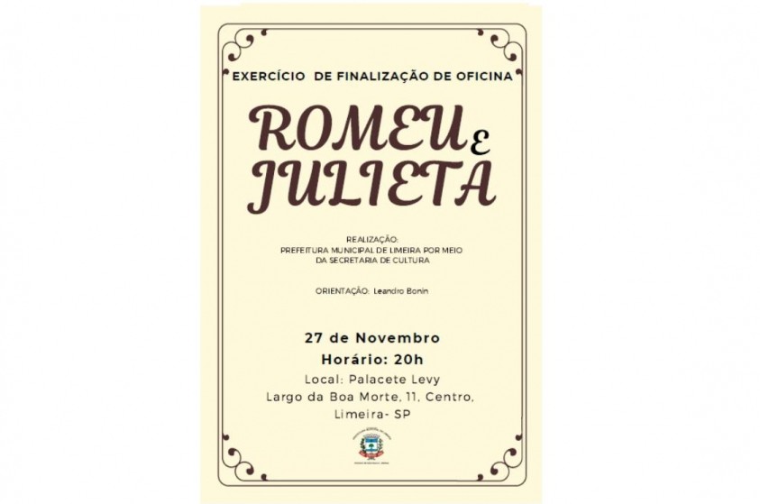 Alunos de oficina cultural apresentam Romeu e Julieta nesta quarta-feira