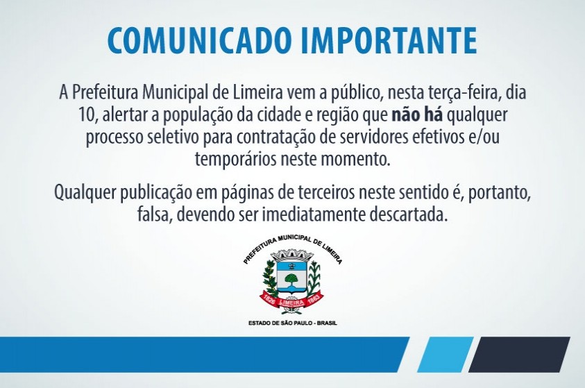 Prefeitura de Limeira alerta para anúncio falso de concurso
