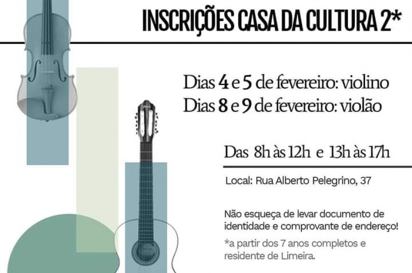 Casa da Cultura 2 abre inscrições para cursos gratuitos de violão e violino